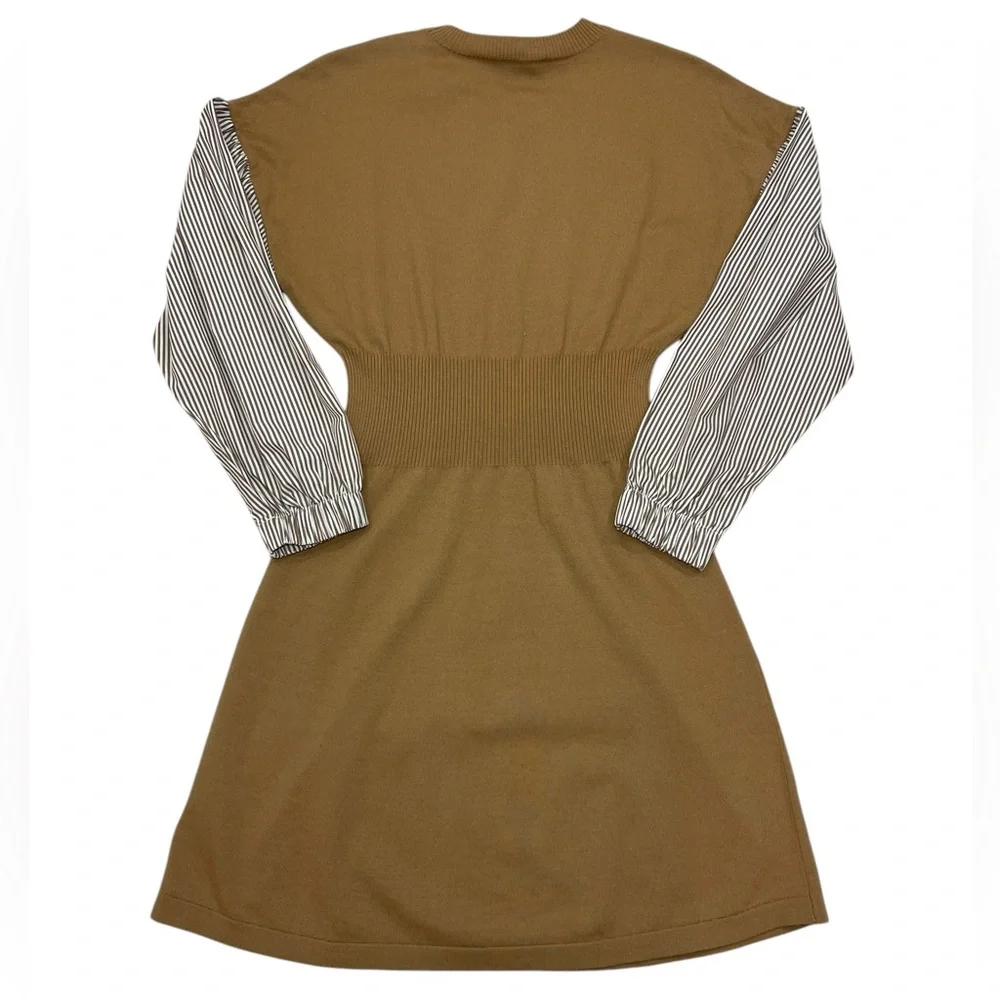 10 Crosby Derek Lam Sweater Shirt Dress Lainey Tan Print Long Sleeve Wool NEW - Picture 4 of 15